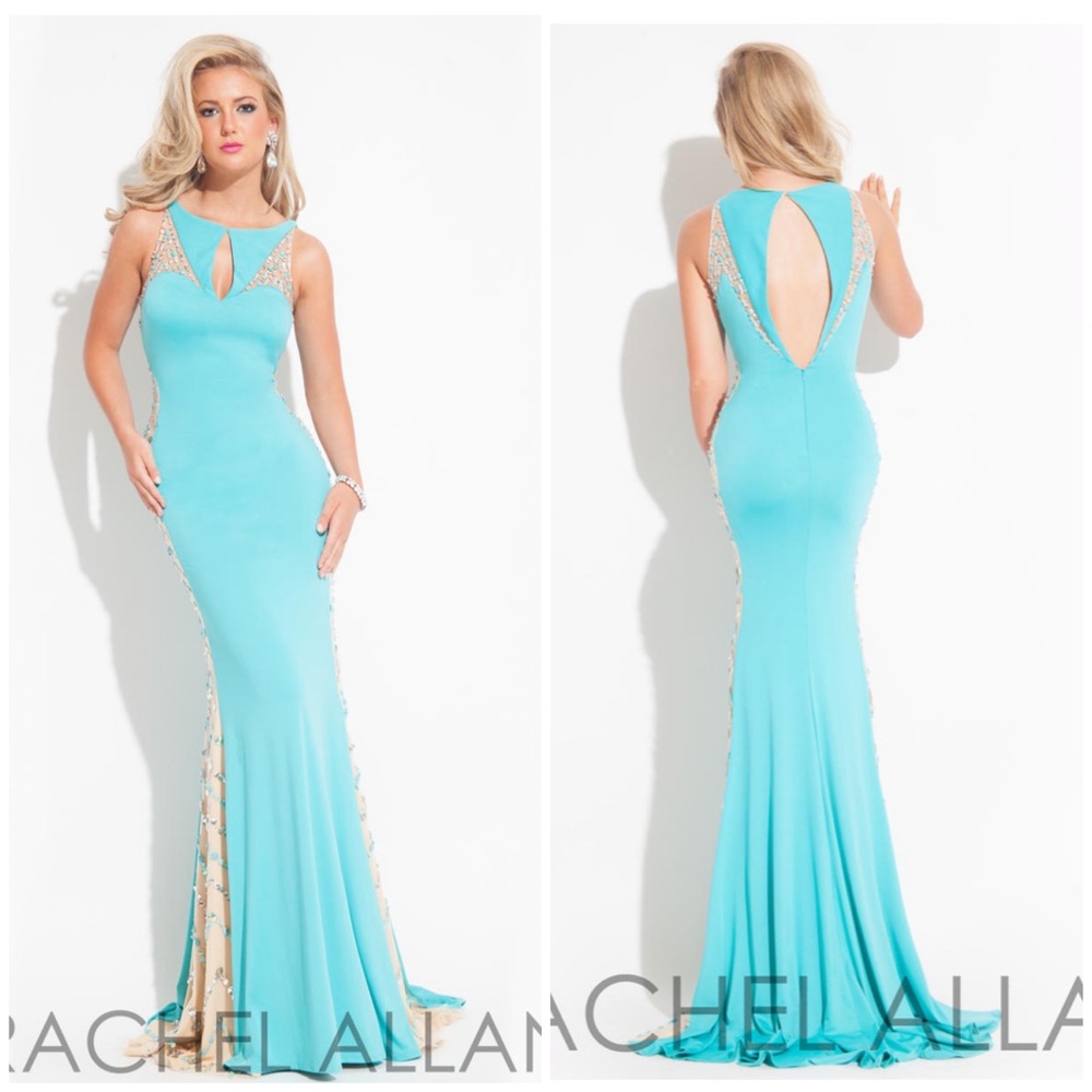 Rachel Allan Teal/Aqua Jersey Dress